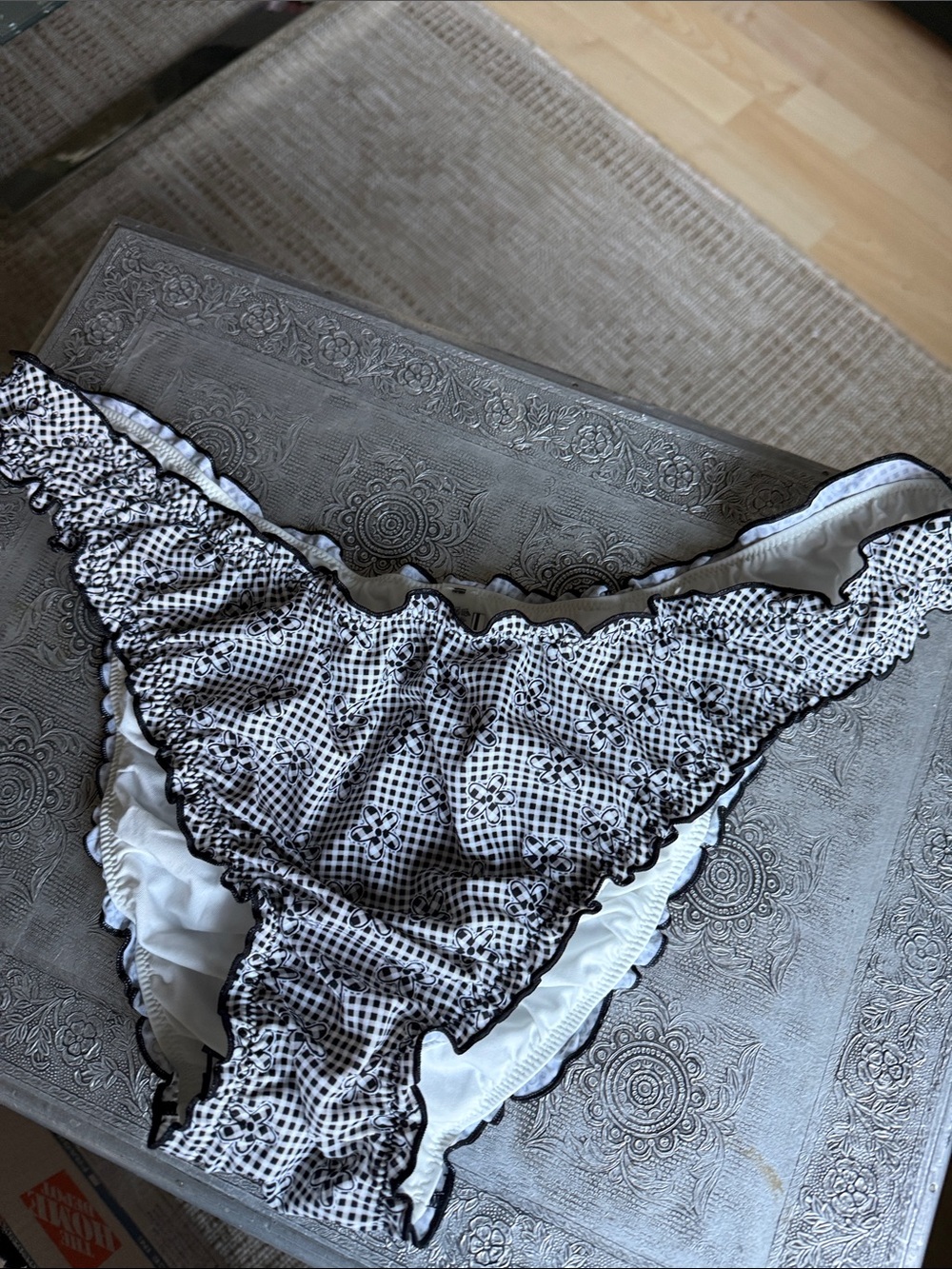 Victoria's Secret Black & White Gingham Ruffle Bikini Bottoms
